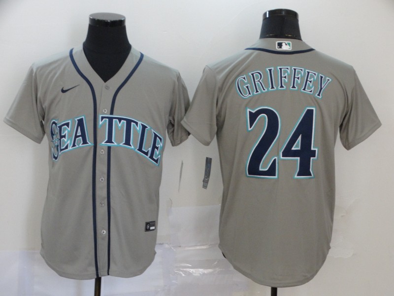 Men's Seattle Mariners #24 Ken Griffey Grey Cool Base Stitched MLB Jersey